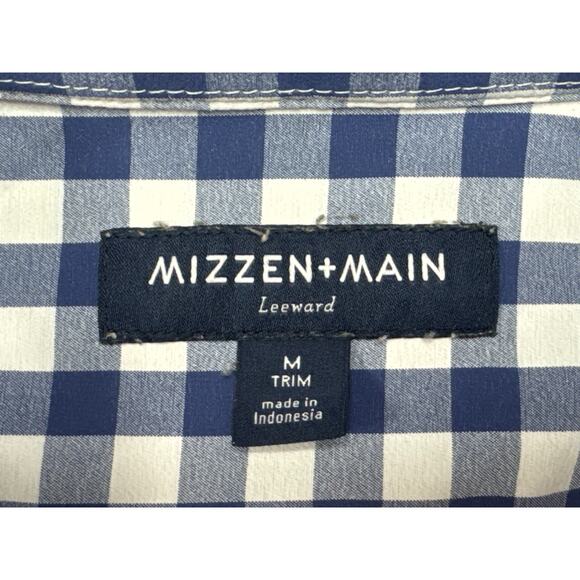 Mizzen+Main Leeward Men's Long Sleeve Blue White Checkered Dress Shirt - M Trim - Picture 3 of 4